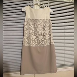 White and beige lace midi dress size US 10